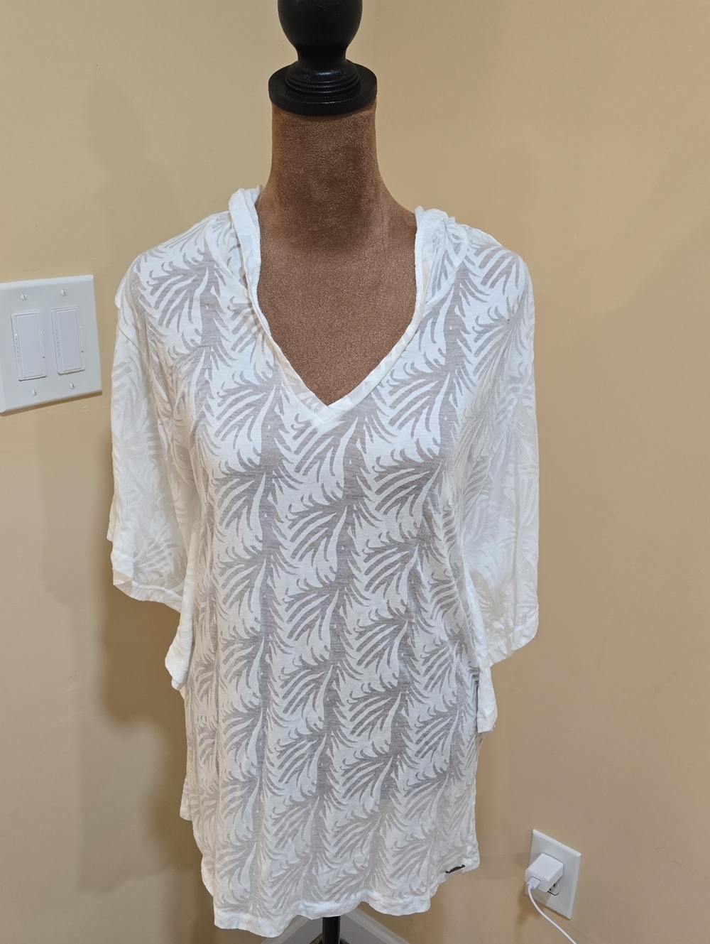 Rip Curl White Sheer Palm-Print Swim Coverup